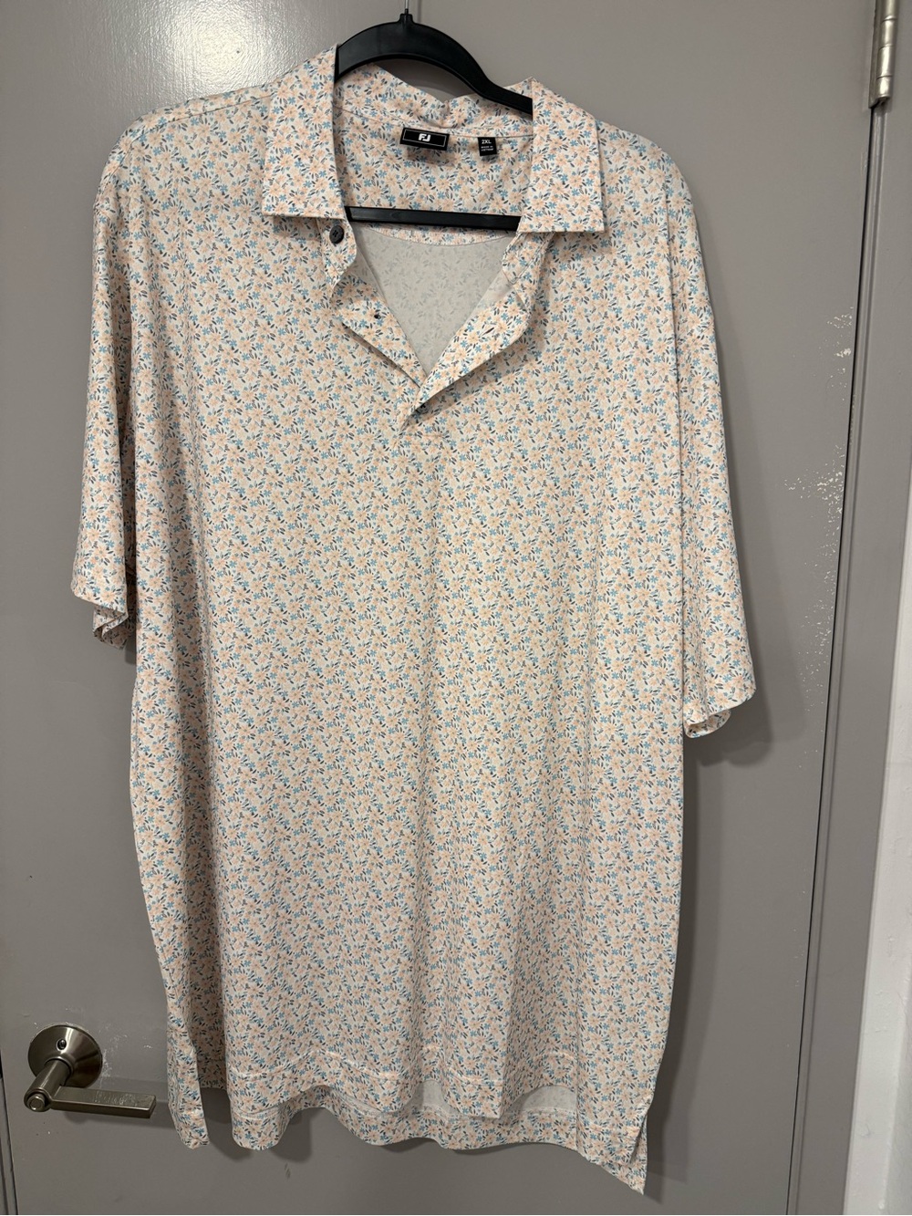 FootJoy Cream Polo with Blue & Peach Micro Floral Print